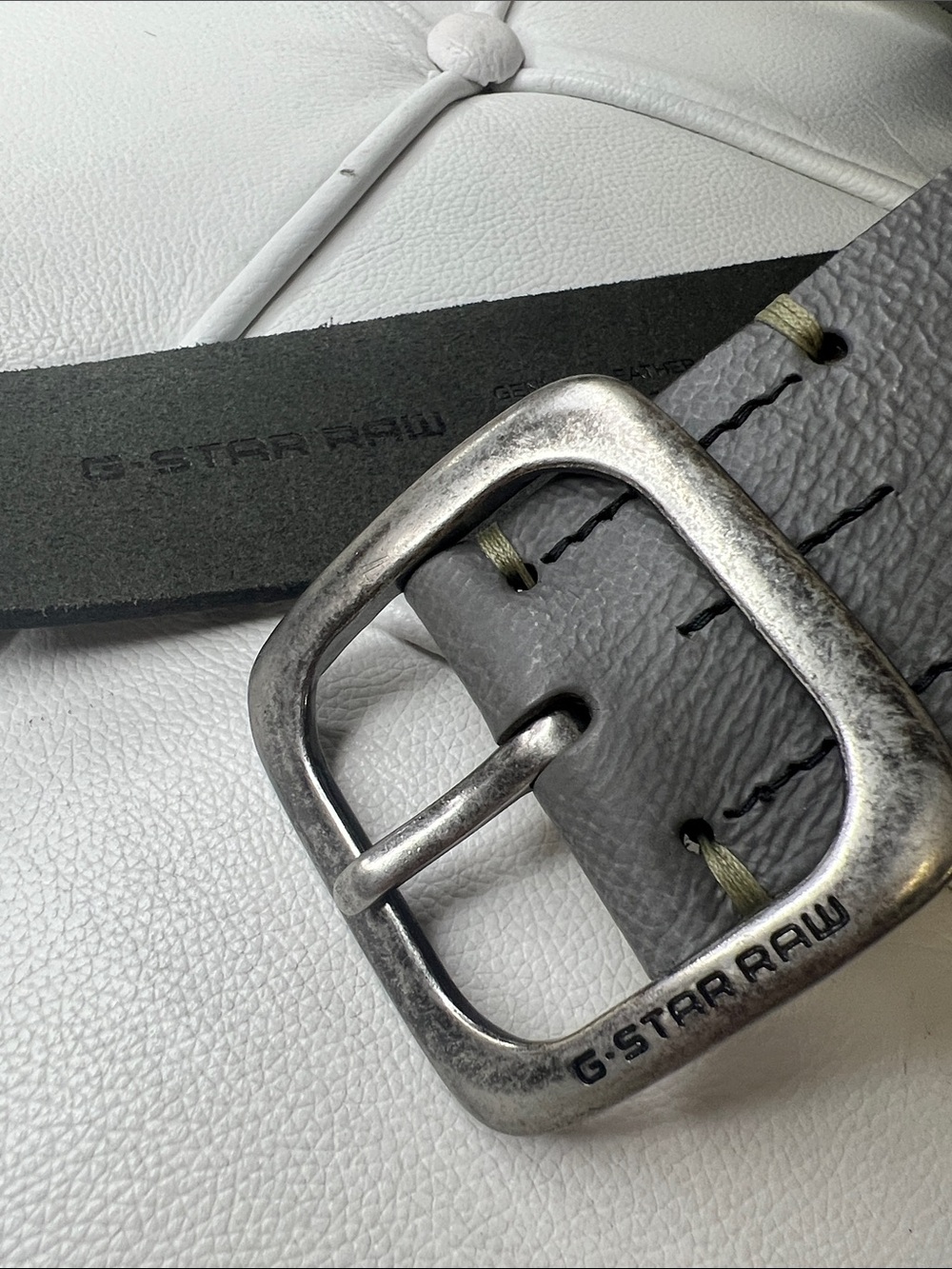 G-Star Gray Leather Belt with Distressed Metal Buckle - Picture 2 of 8